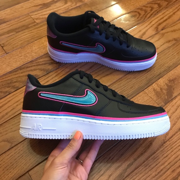 New Size 8 Nike Air Force Ones Black Neon - Picture 2 of 6